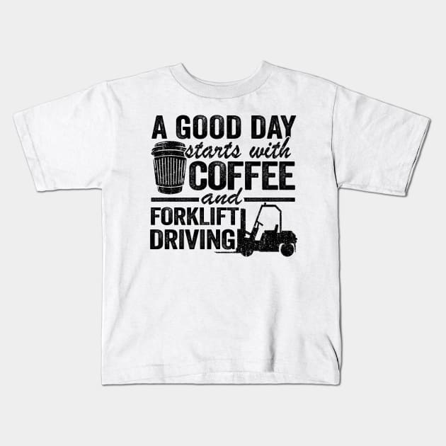 Coffee & Forklift Driving Forklift Operator Driver Gift Funny Kids T-Shirt by Kuehni